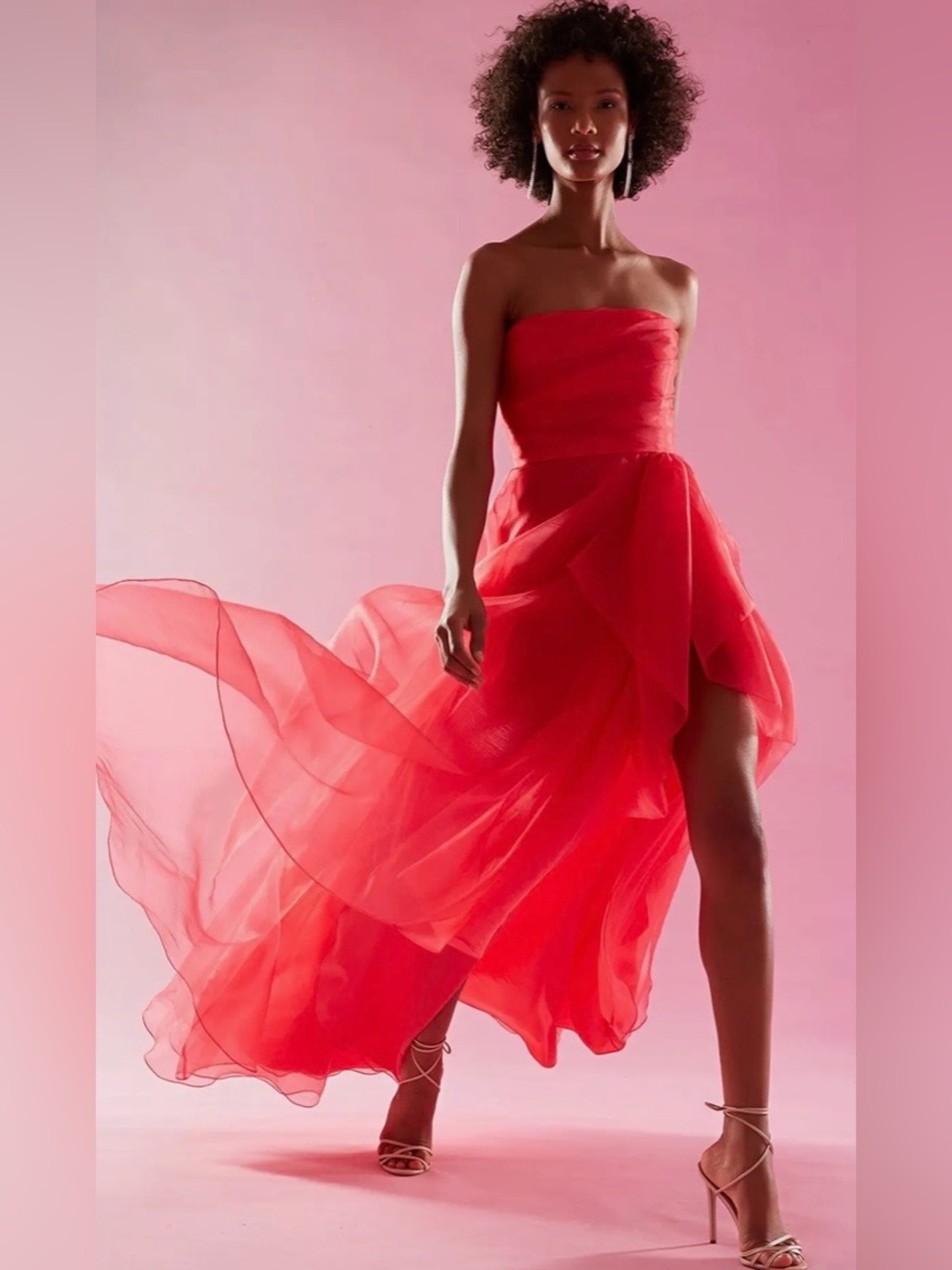 THeIA Teresa Strapless Draped Gown Red Ruffled Strap Evening Dress Size 8 - Picture 4 of 16